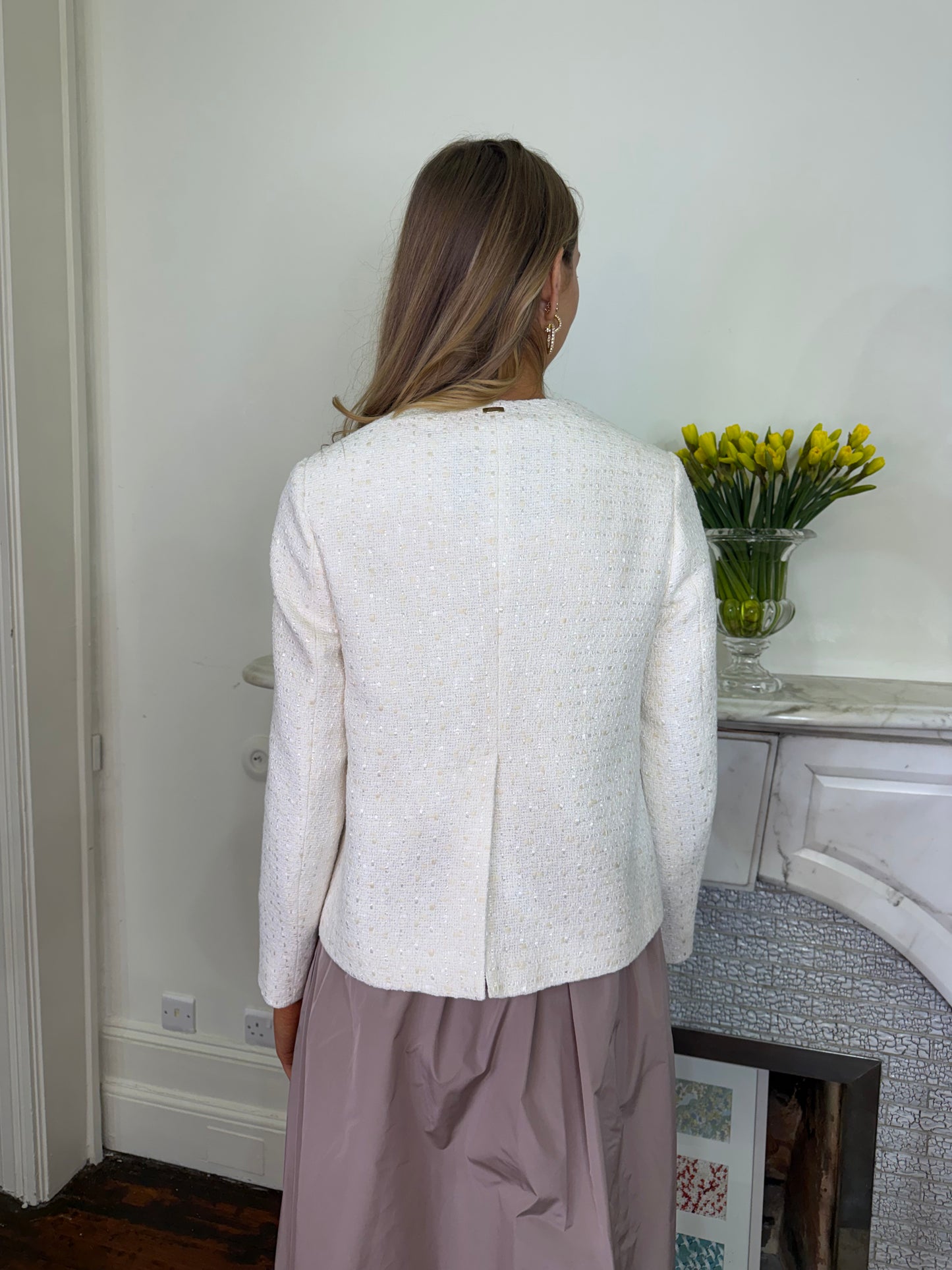 Herno Textured White Collarless Short Jacket