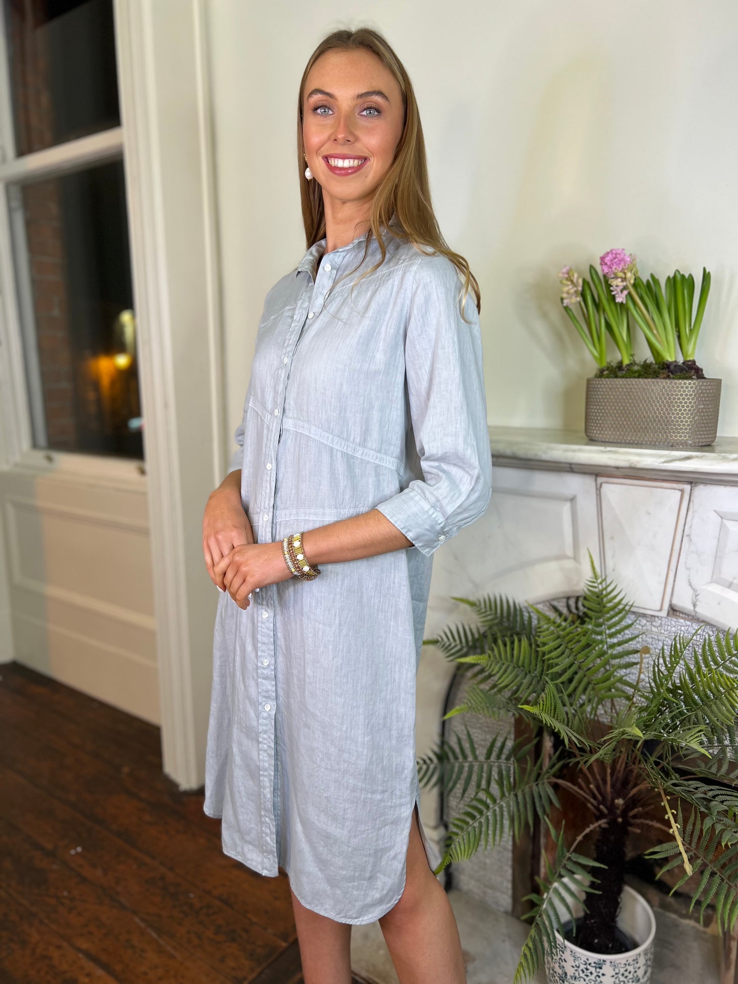 Rosso35 Light Grey Button Through Tunic Dress