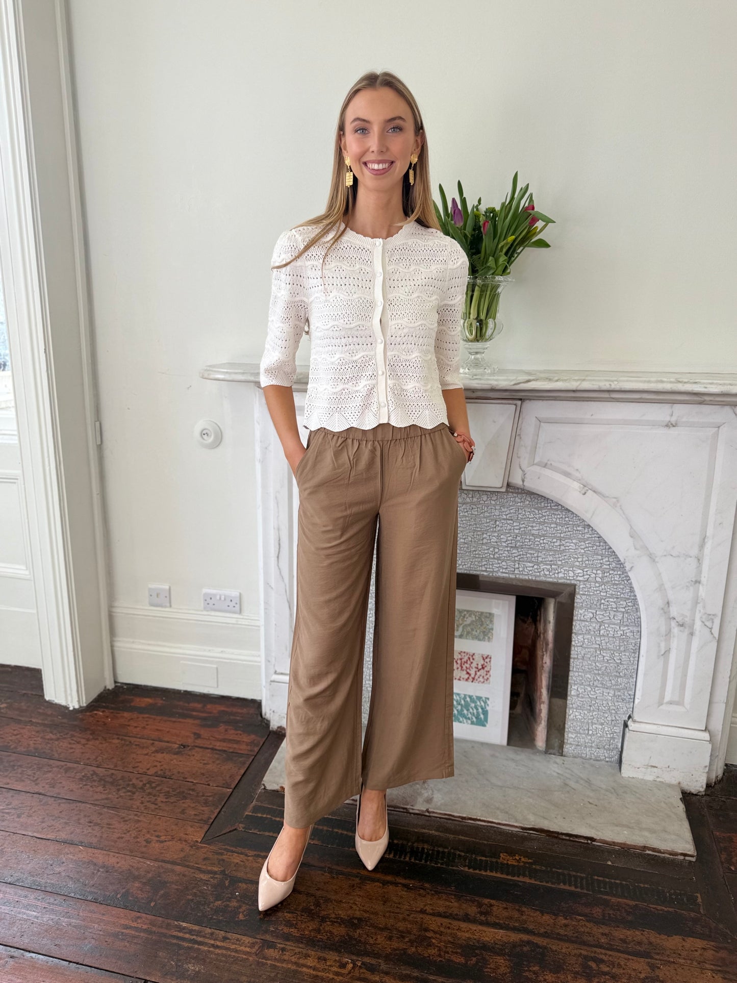 Suncoo Ganach Crochet Knit Cardigan in Off White