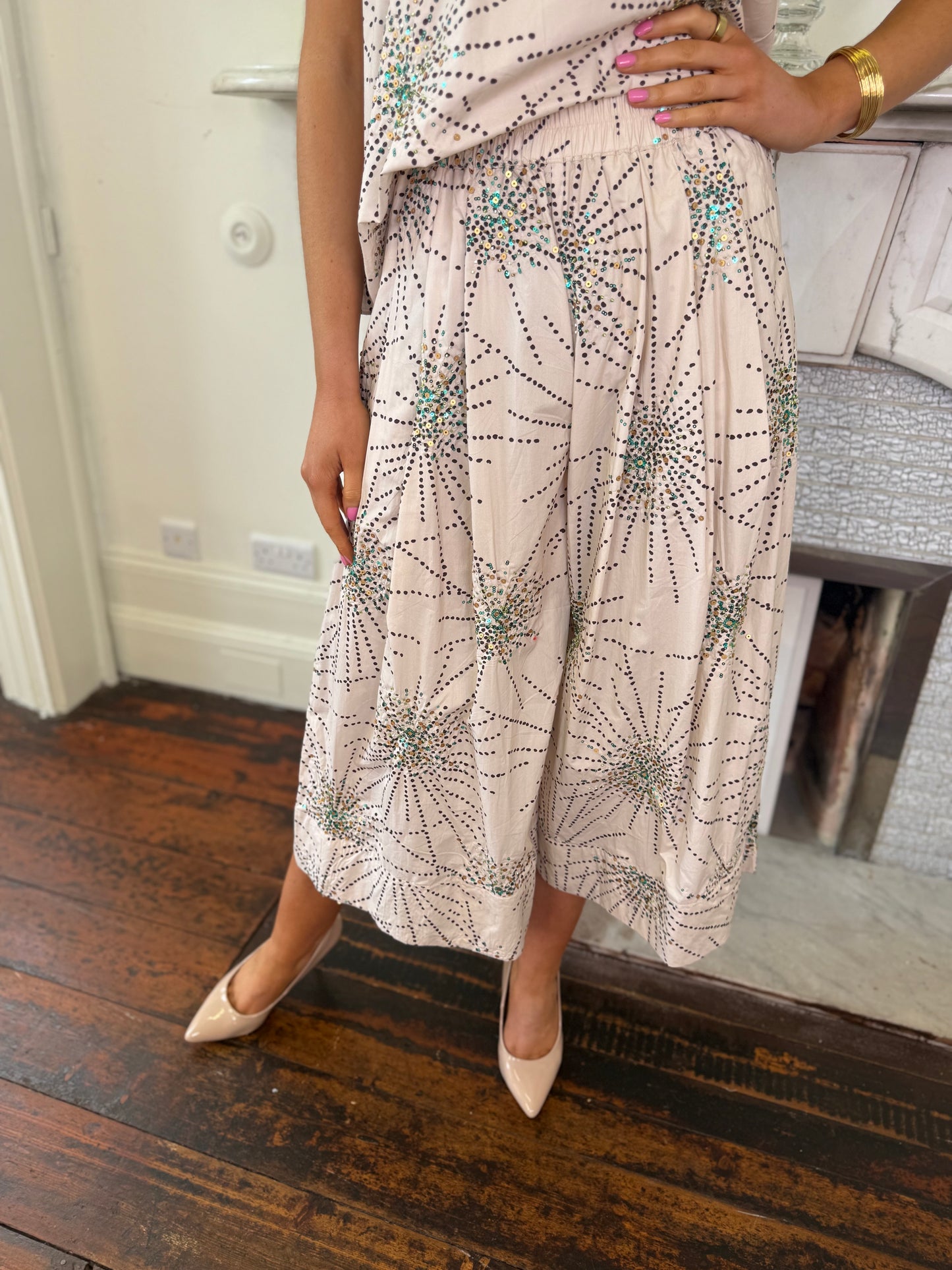 Psophia Cream Beaded Culotte Trousers