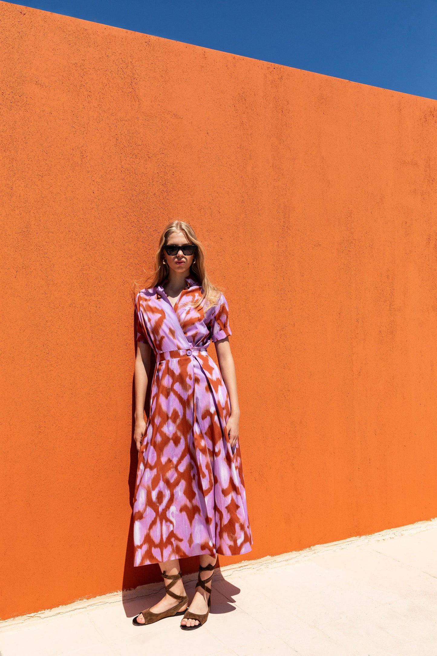 Kameya Pink and Brown Tie Dye Cotton Wrap Shirt Dress