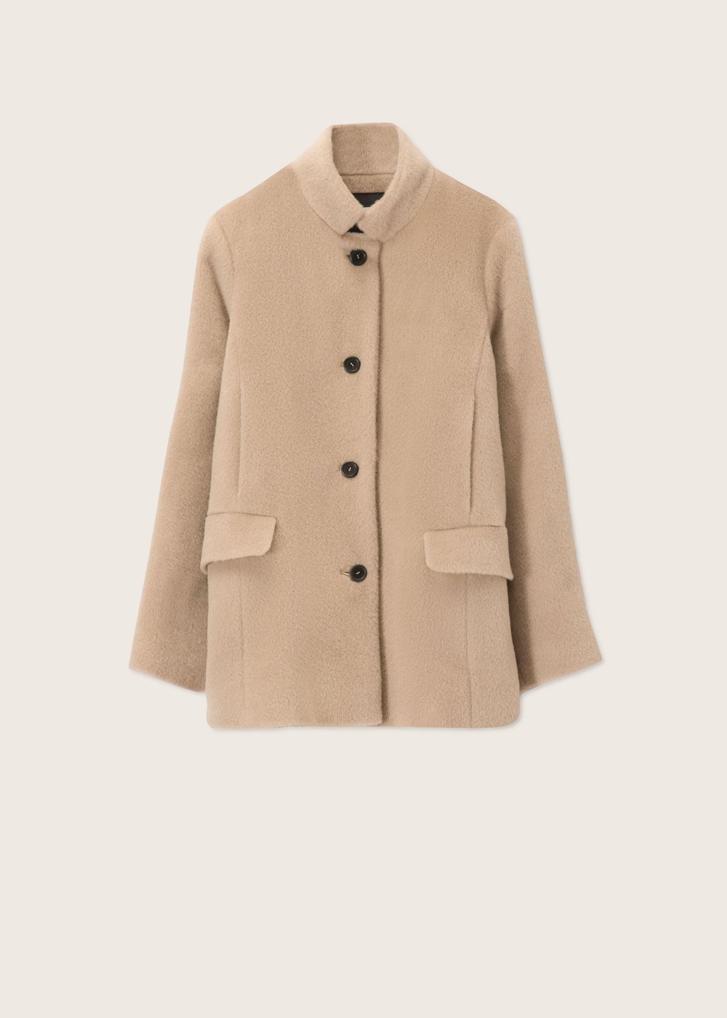 Caban Style Wool Mix Single Breasted Jacket with Button Detail in Sand