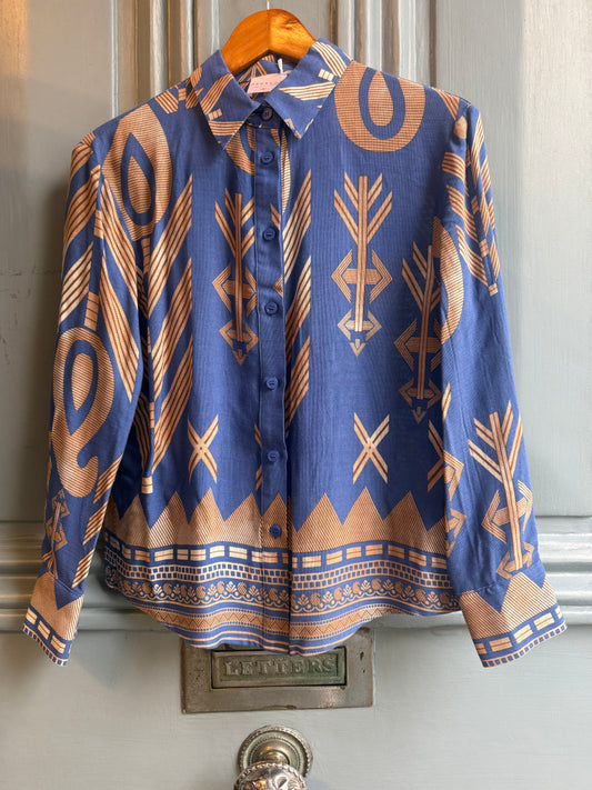 Anonyme Santorini Shirt in Cornflower Blue and Camel