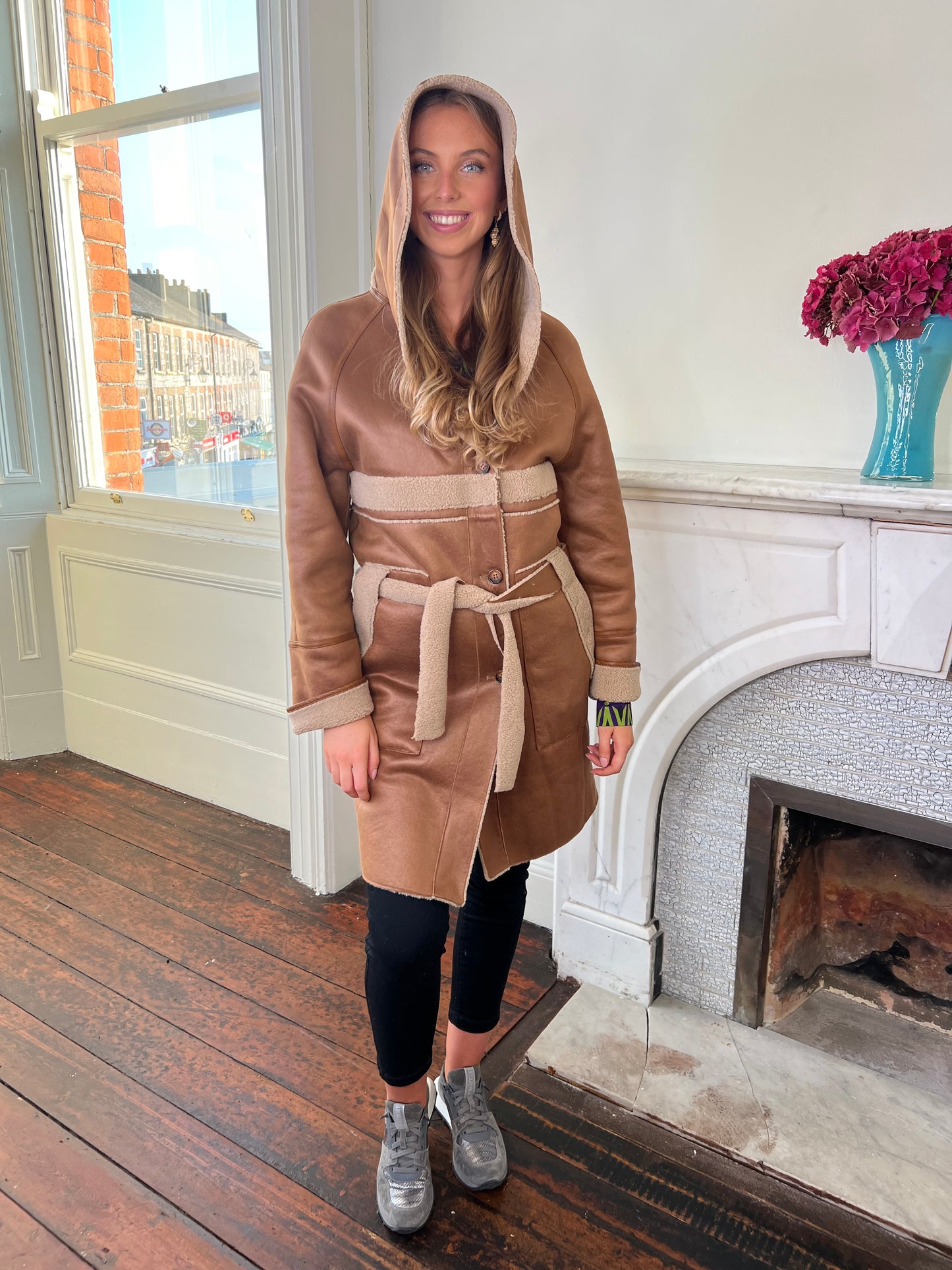 Urbancode Reversible Teddy Coat in Tan and Biscuit