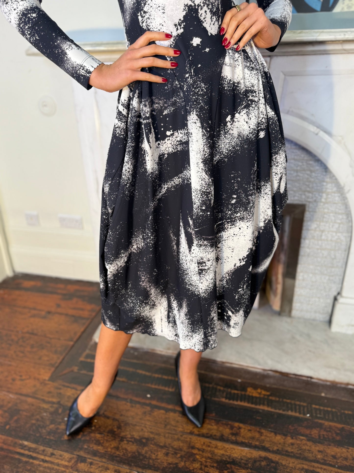 High At-Length Black and White Print Dress