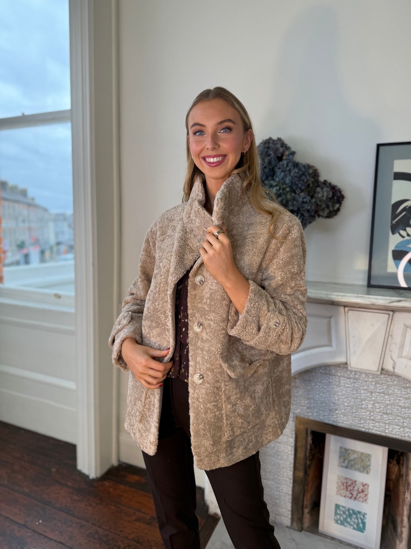 Gustav Maddy Beige Faux Fur Jacket
