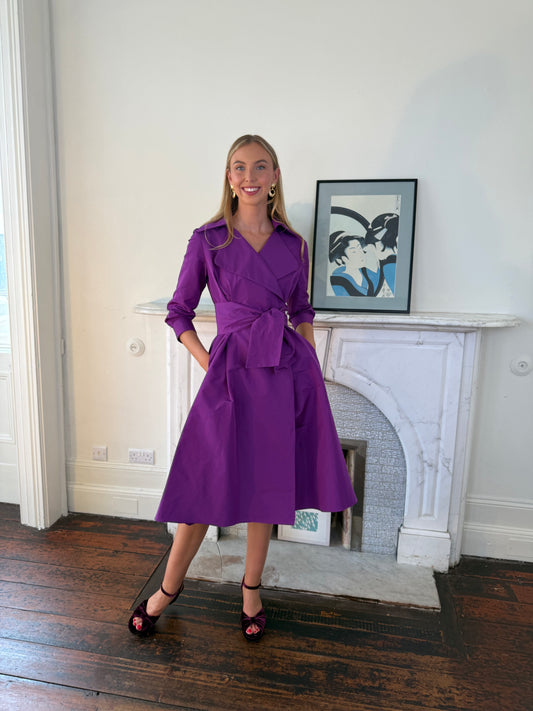Moskada Purple Taffeta Wrap  Dress with Belt