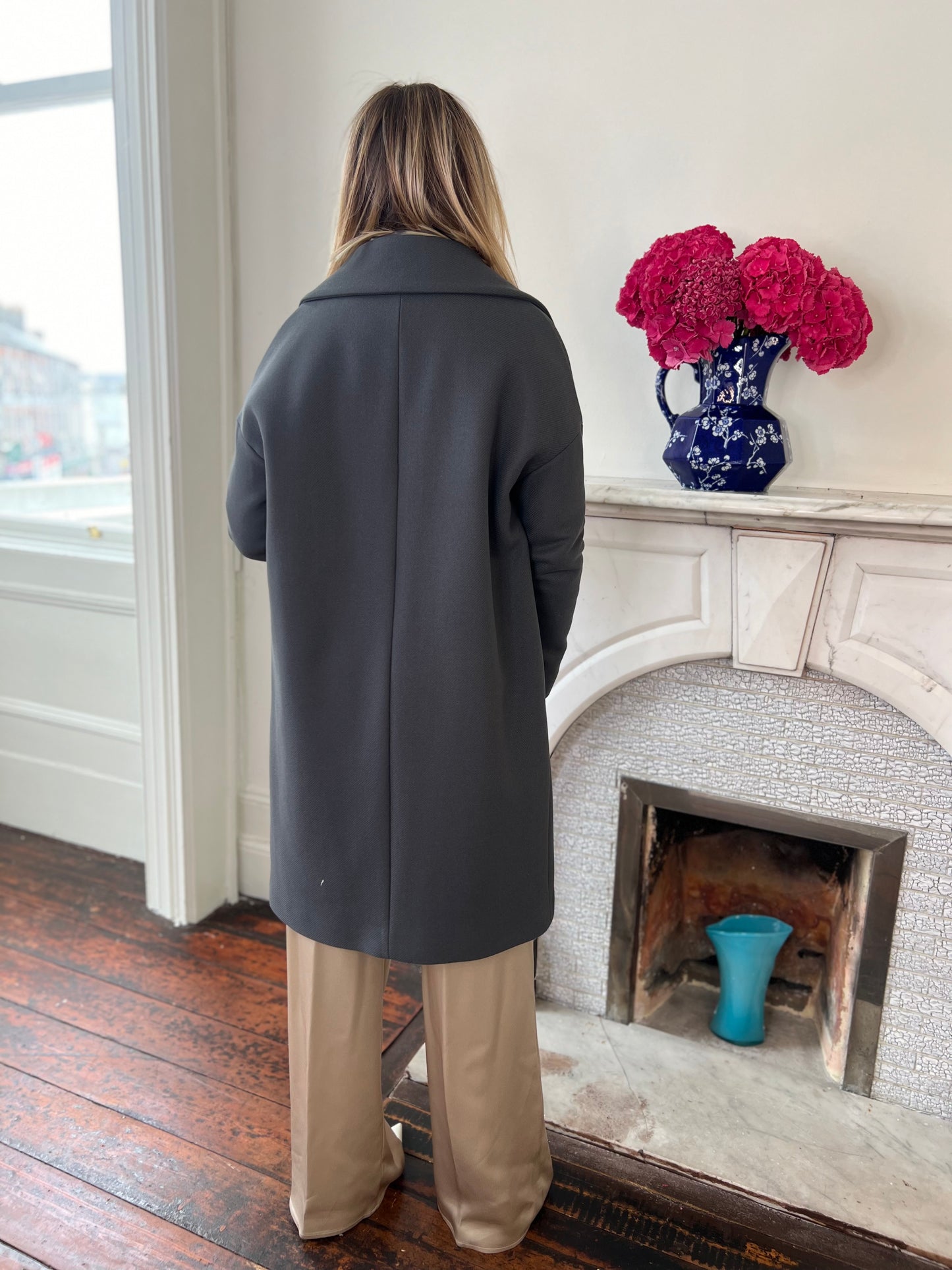 Taupe Grey Wool mix Coat with Detachable Insert