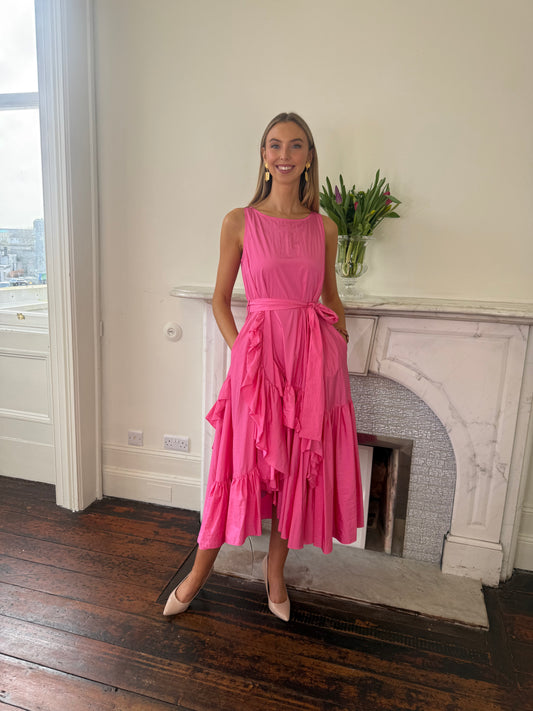 Psophia Sleeveless Taffeta Dress in Pink