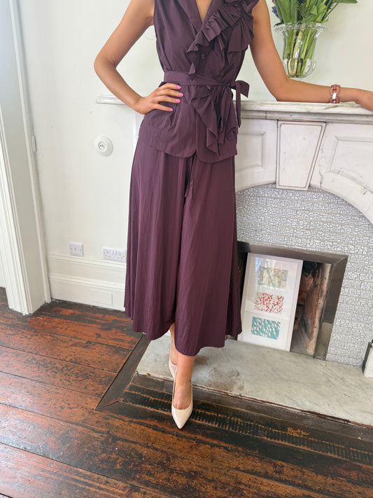 Psophia Taffeta Culotte Trousers in Aubergine