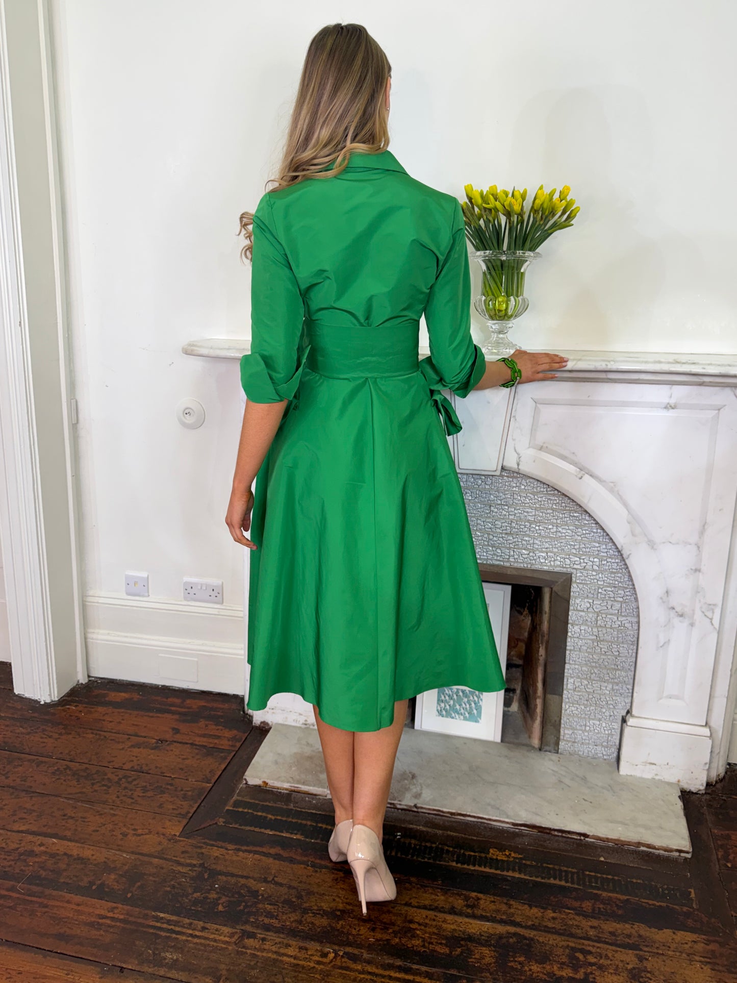 Moskada Emerald Green Taffeta Shirt Dress