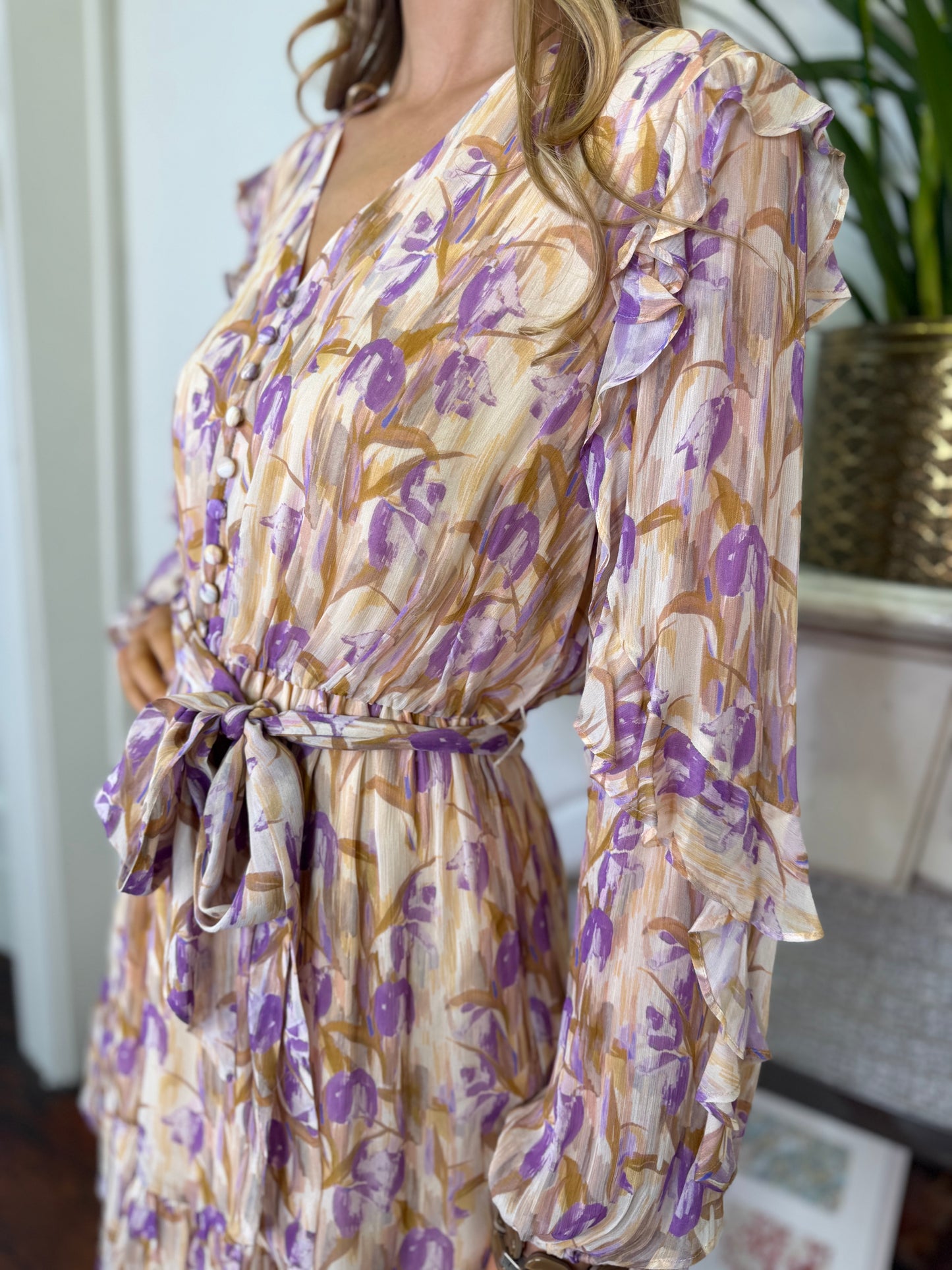 Exquise Katelin Lilac and Bronze Printed Mini Dress