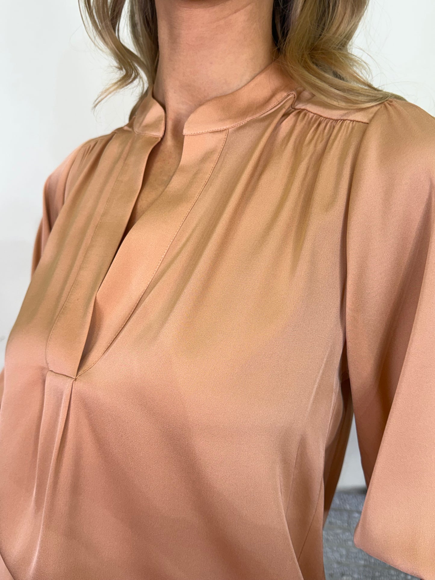 Silk95five Madras Blouse Sand