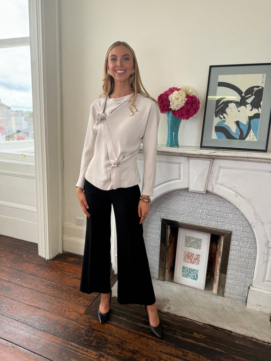 Kameya Contemporary Style Top with Pearl Detail in Stone