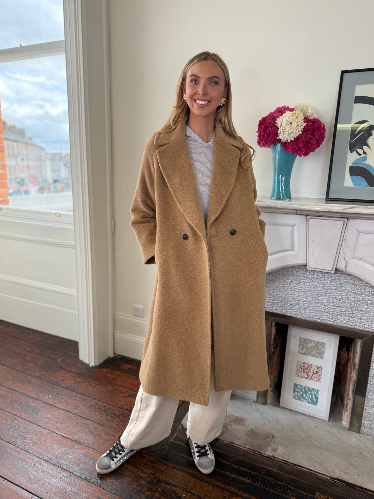 Rosso35 Camel Double Breasted Alpaca and Wool Coat
