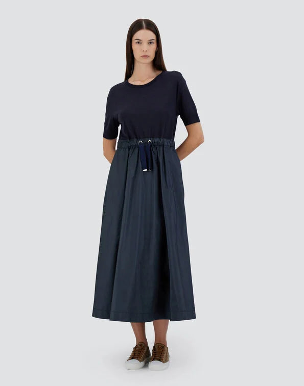 Herno Jersey & Wool Knit Roll Neck Navy Dress