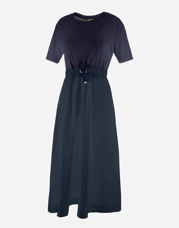 Herno Jersey & Wool Knit Roll Neck Navy Dress