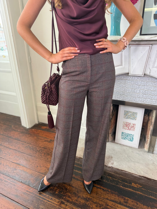 Iblues Check Brown Twill Tailored Trousers