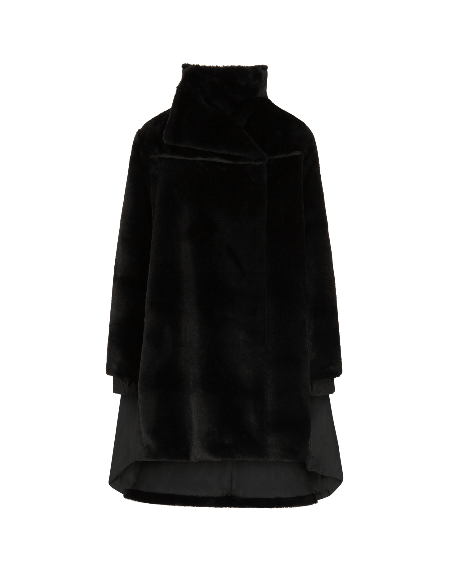 DETERMINED A-line Black Coat in Eco-Fur and Nylon