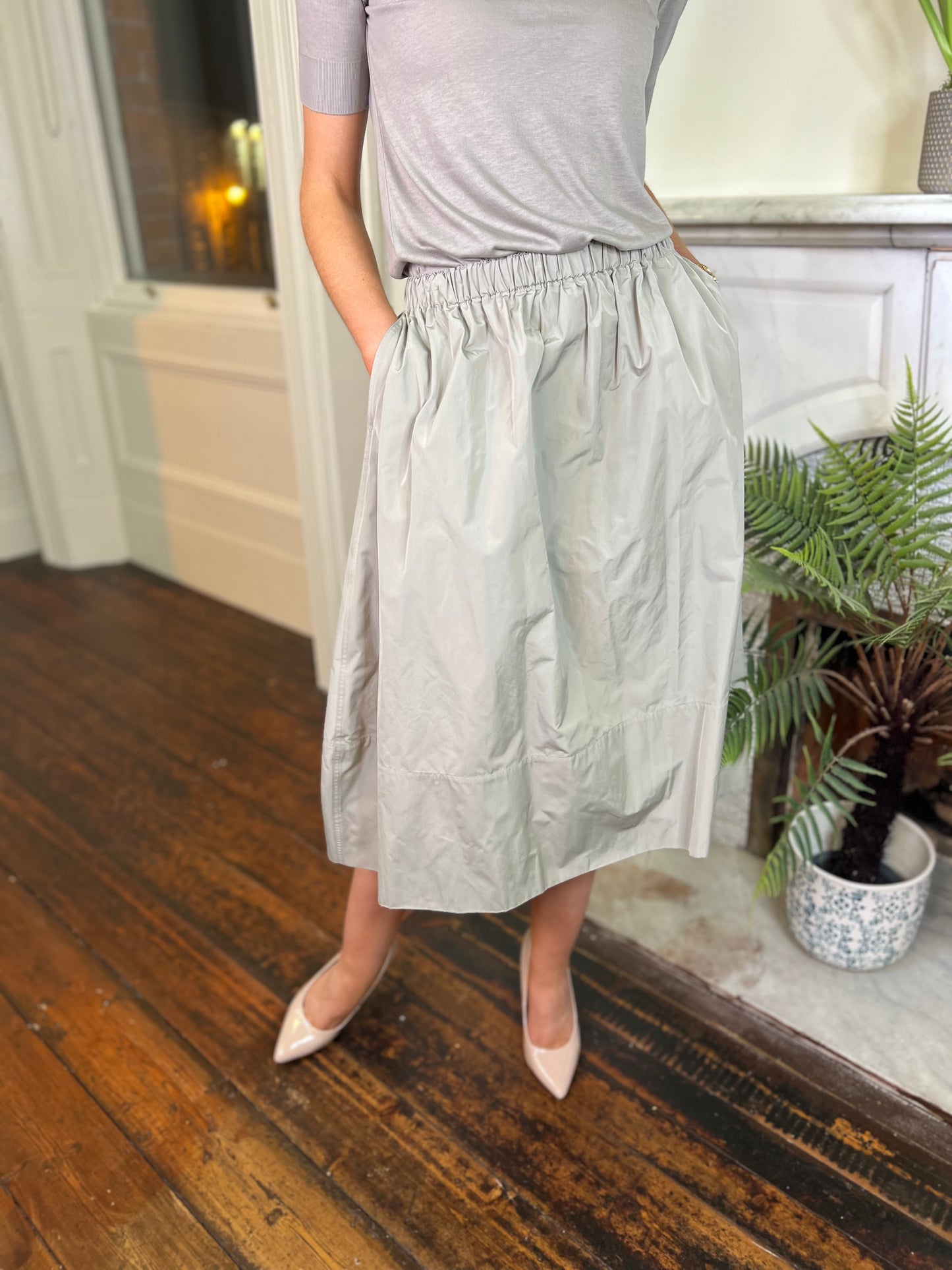 Fabiana Filippi Taupe Taffeta Skirt