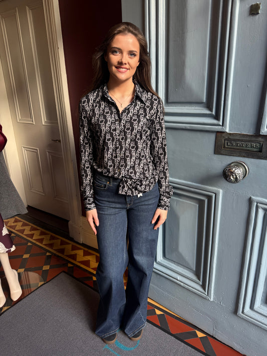 Caliban  Black Skinline Chain Print Fitted Shirt