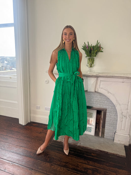 Psophia Dress Emerald Green Taffeta Sleeveless Dress