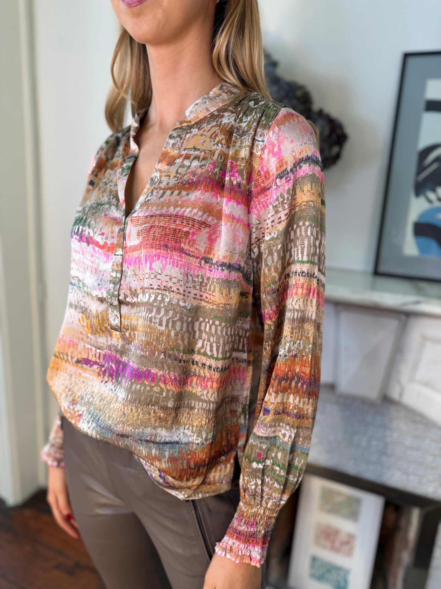 Gustav Sikka Blouse in Pink and Green Print