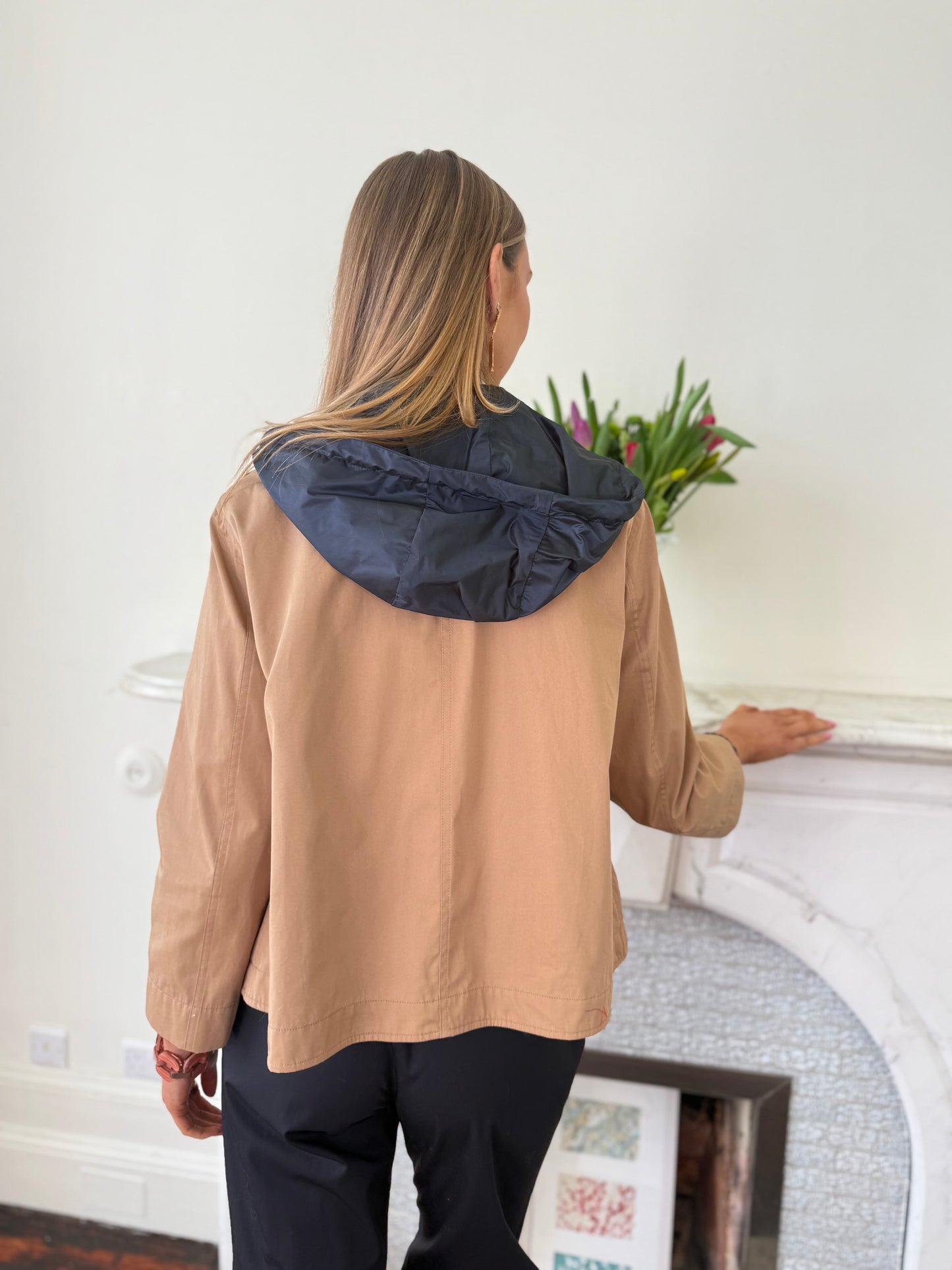 Herno Camel and Black  Reversible Jacket with Hood