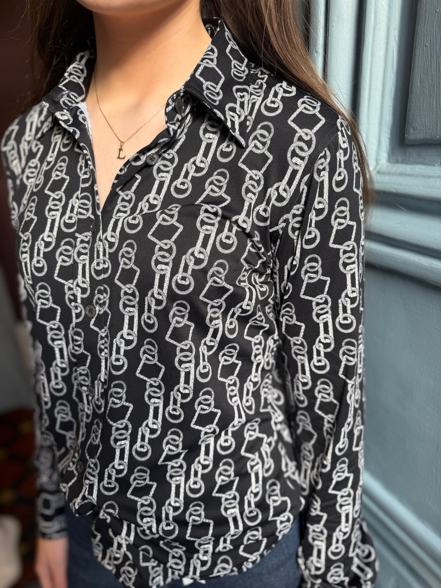 Caliban  Black Skinline Chain Print Fitted Shirt