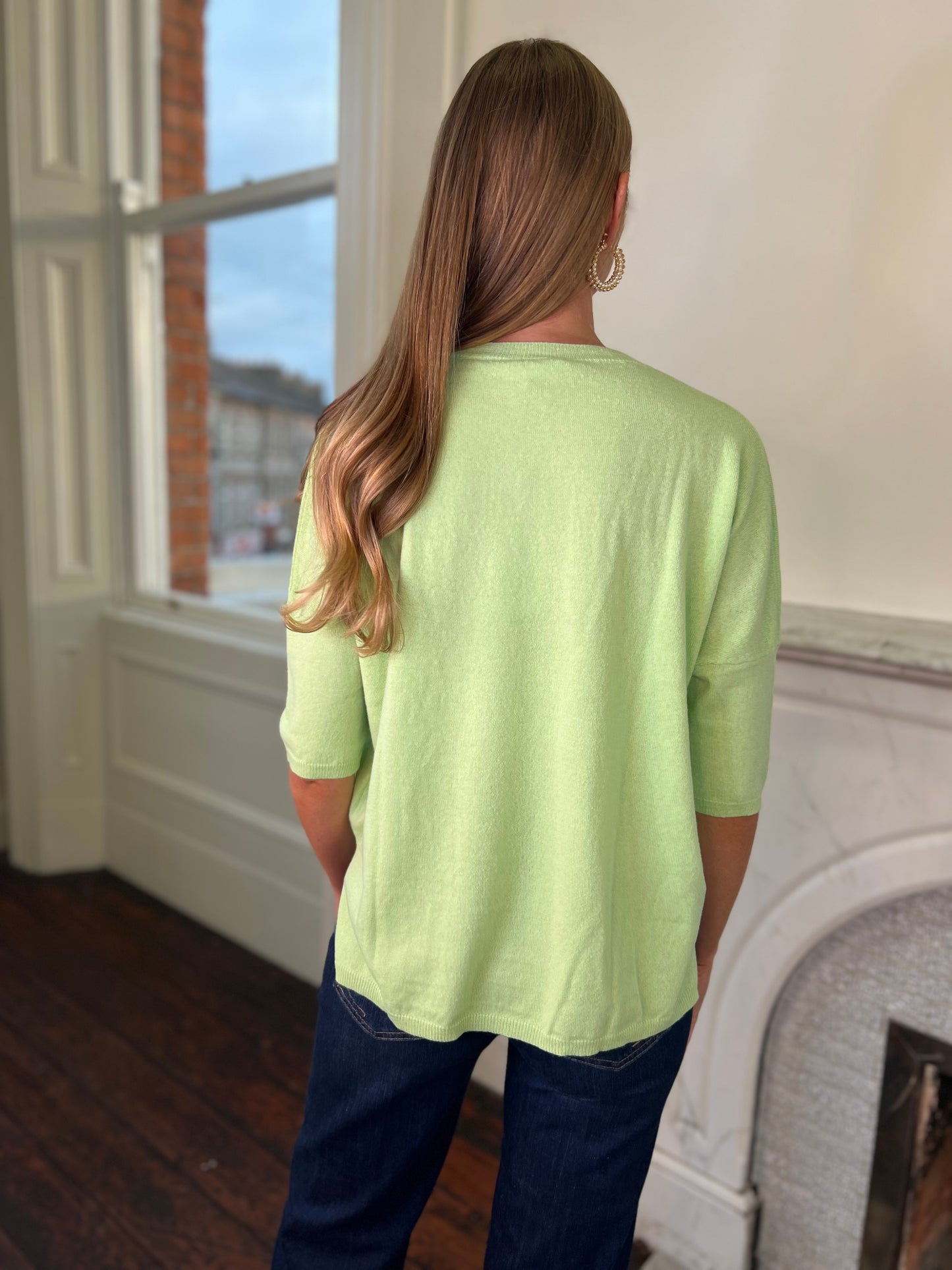 Short Sleeved Apple Green Relaxed  Wool Knit