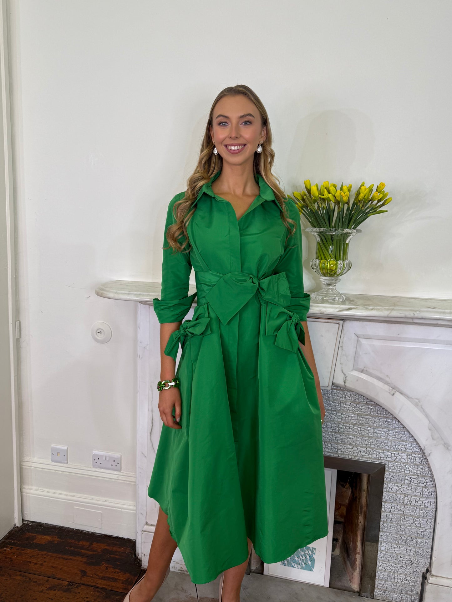 Moskada Emerald Green Taffeta Shirt Dress