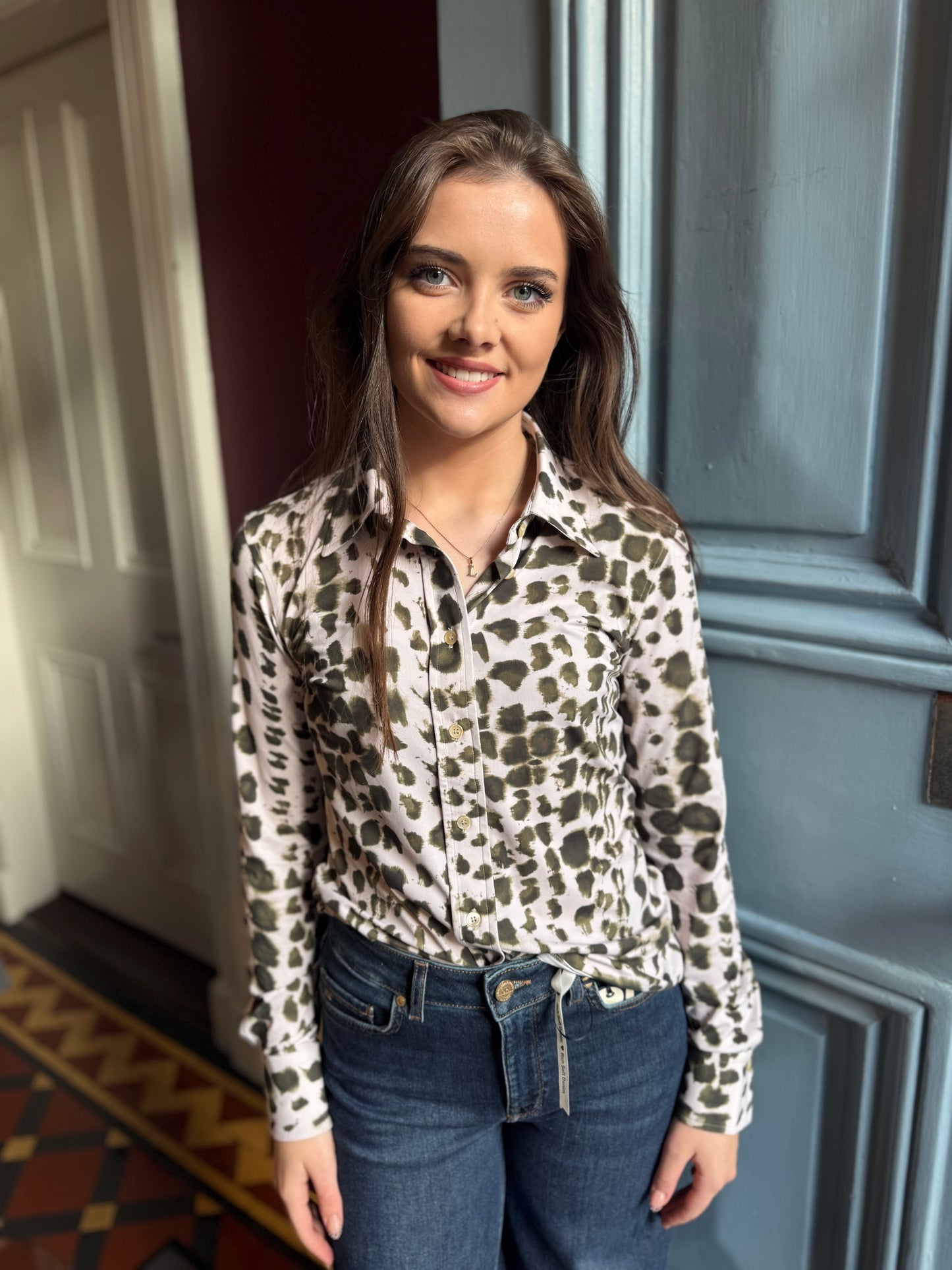 Caliban Green Print Skin Like  Shirt