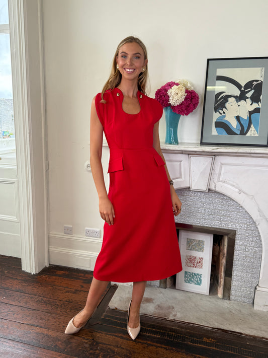 Kameya Red A Line Midi Dress