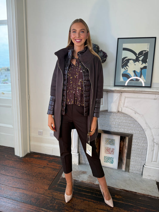 Herno Marrone Wool Coat with Layered Detachable Quilted Insert