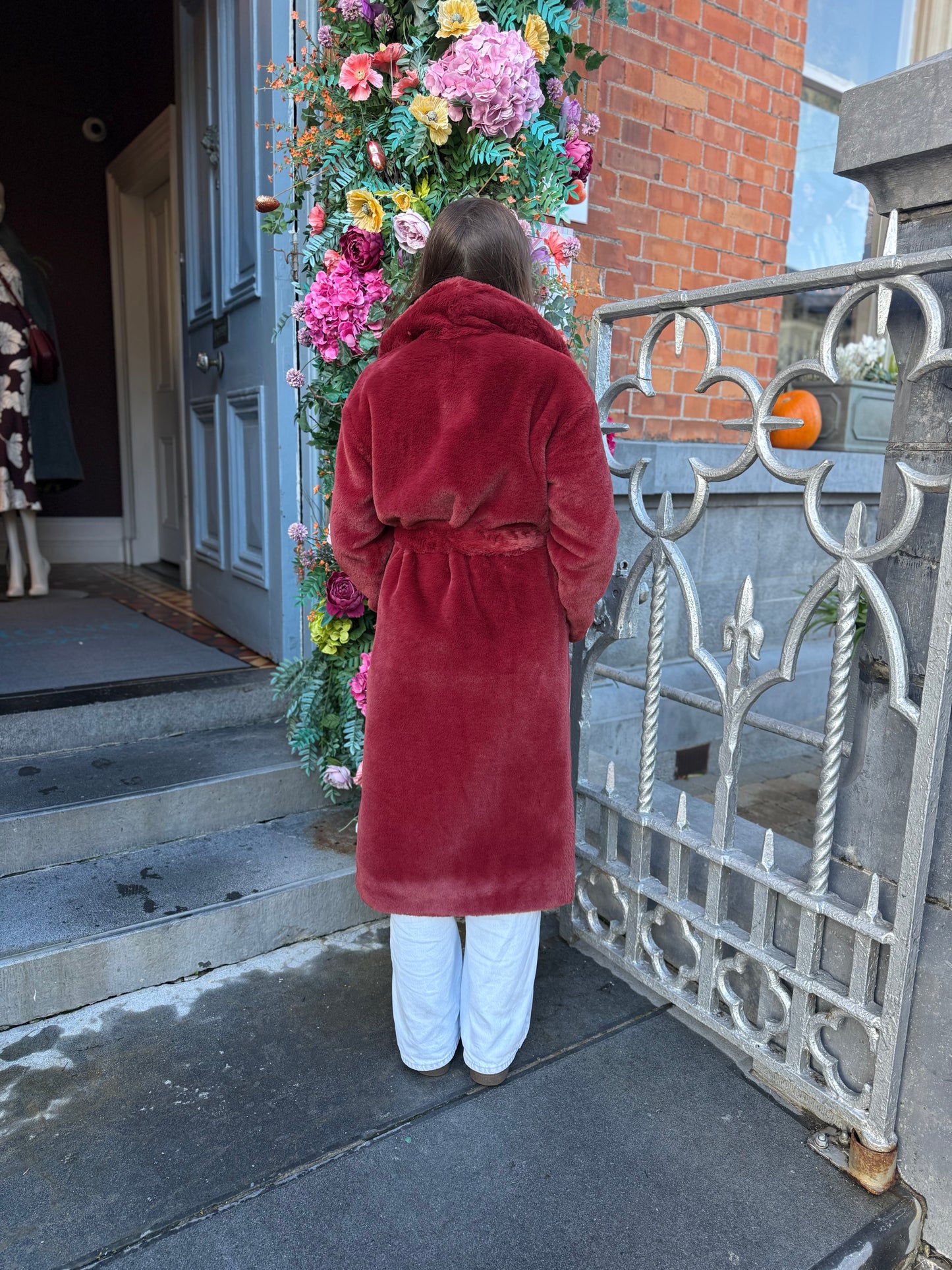 Herno Bordeaux Belted  Coat in  Alternative Fur