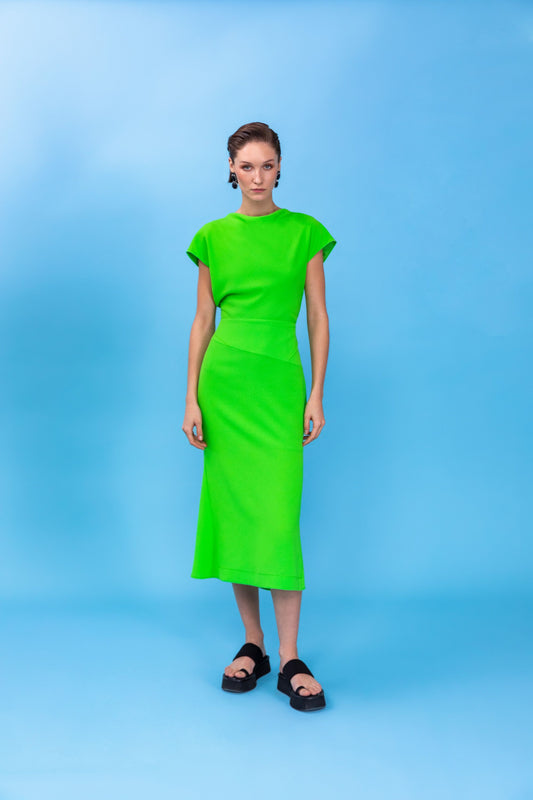 Fitted Neon Green Dress with tie Detail to the Back