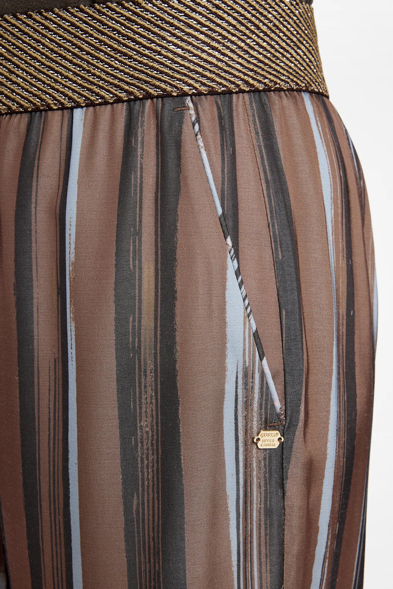 Gustav Bay Salmon, Cream and Taupe Brown Printed Straight Leg Trousers