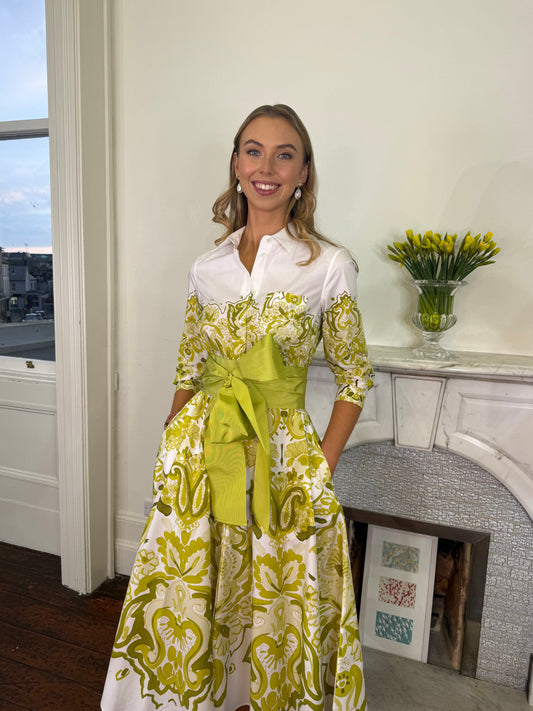 Sara Roka Lime Printed Shirt Dress