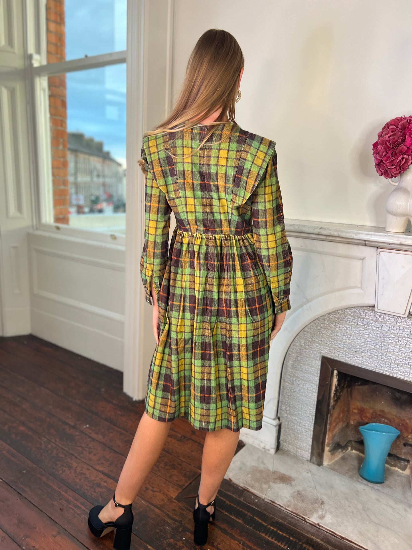 Velvet Grunge Chocolate Brown and Green Tartan Dress