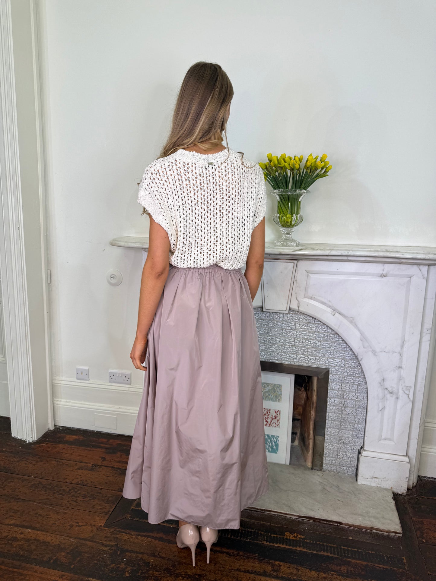 Herno Dusty Pink Techno Taffeta Skirt with Elasticated Waist