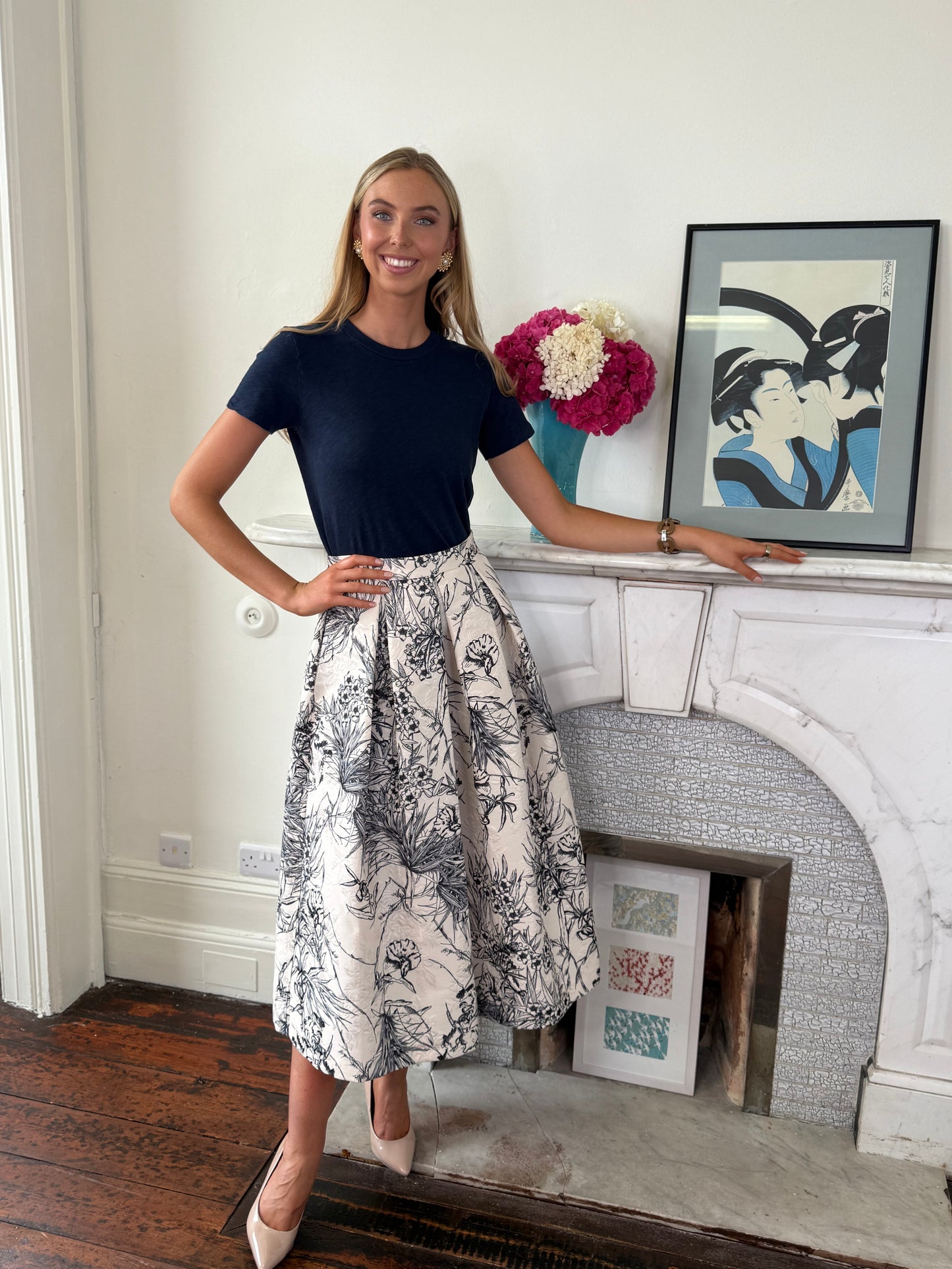 Lunatica Milano Silau Navy and White Printed Embossed Skirt
