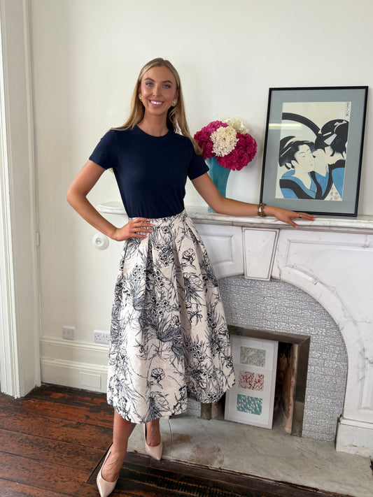 Lunatica Milano Silau Navy and White Printed Embossed Skirt