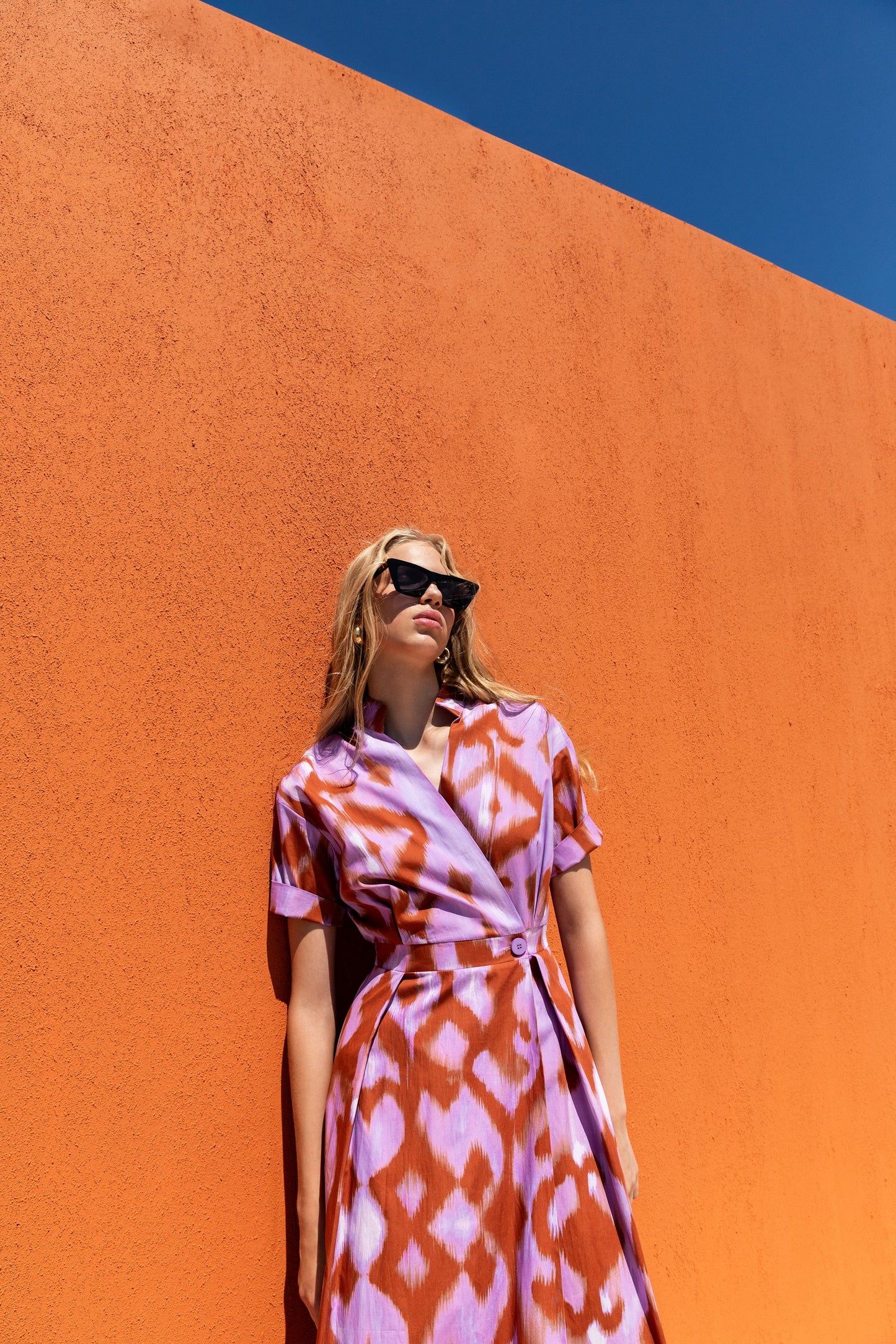 Kameya Pink and Brown Tie Dye Cotton Wrap Shirt Dress