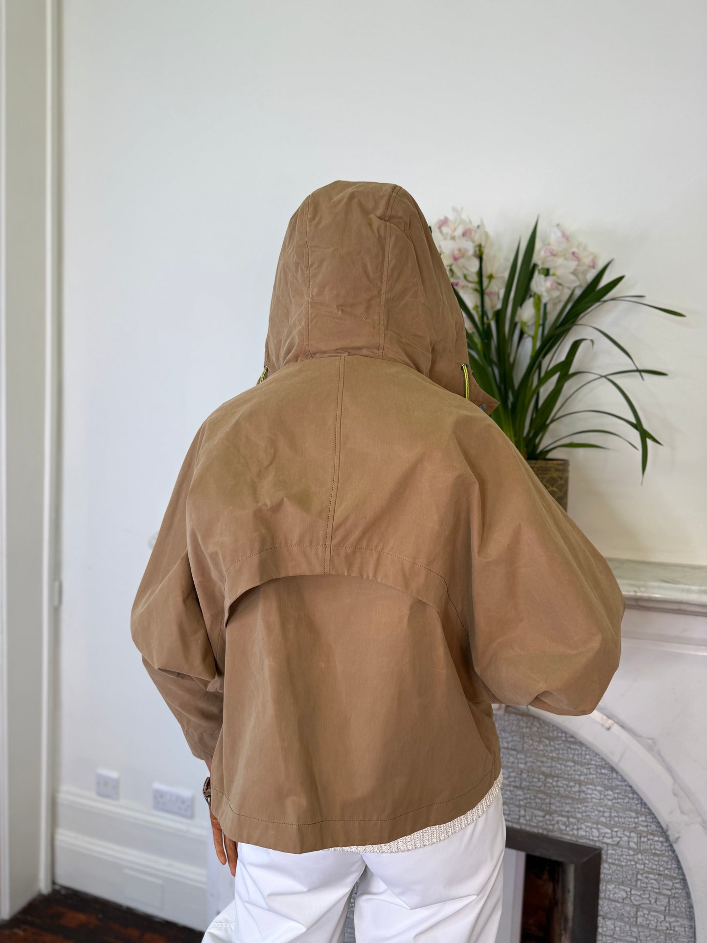 Herno Short Parka Jacket with Hood in Camel Canvas