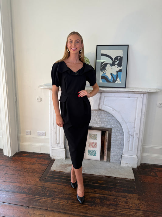 Kameya Black Fitted Dress with Tuck Detail