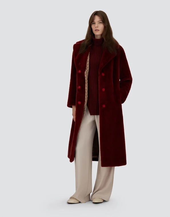 Herno Bordeaux Belted  Coat in  Alternative Fur
