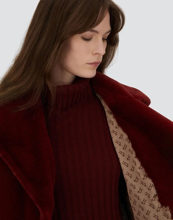 Herno Bordeaux Belted  Coat in  Alternative Fur