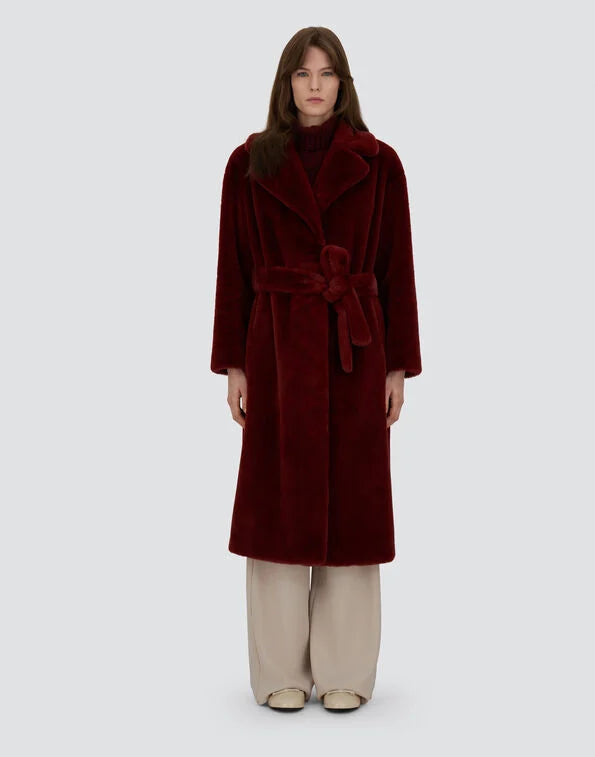 Herno Bordeaux Belted  Coat in  Alternative Fur