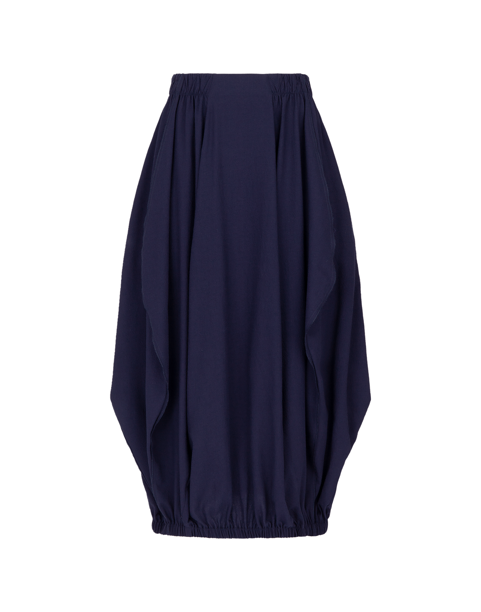 SCULPTED Navy Balloon Skirt with Inverted Asymmetrical Seams – Kimono