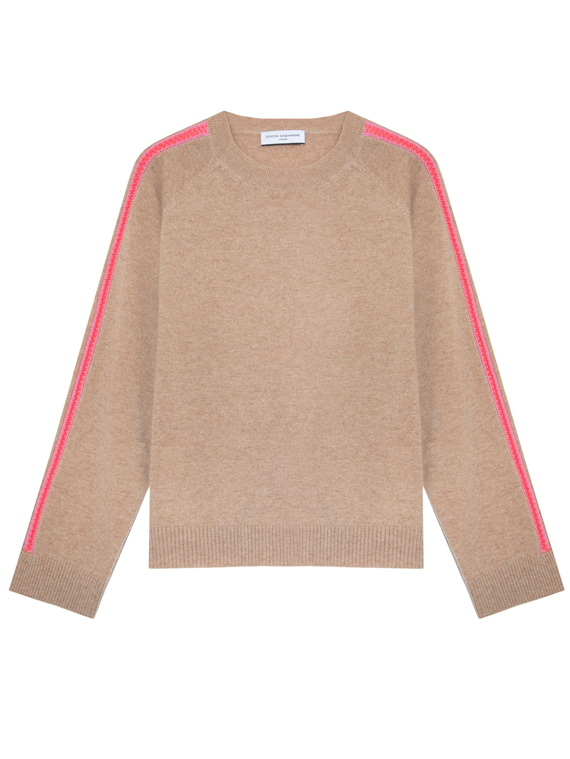 Baby Camel Cashmere Jumper With Coral and Pink Stripe